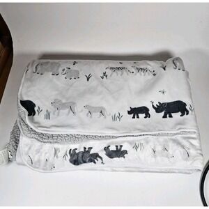 CLOUD ISLAND Baby Blanket White Gray Safari Animal Print Rhino Lion Zebra Sherpa